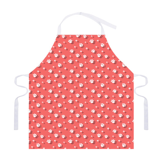 Pink And White Animal Paw Pattern Print Adjustable Apron