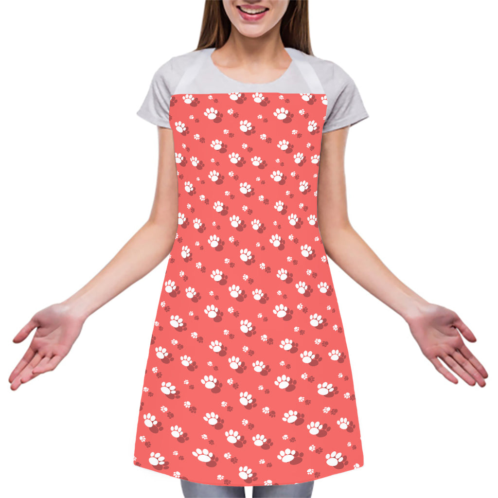 Pink And White Animal Paw Pattern Print Adjustable Apron