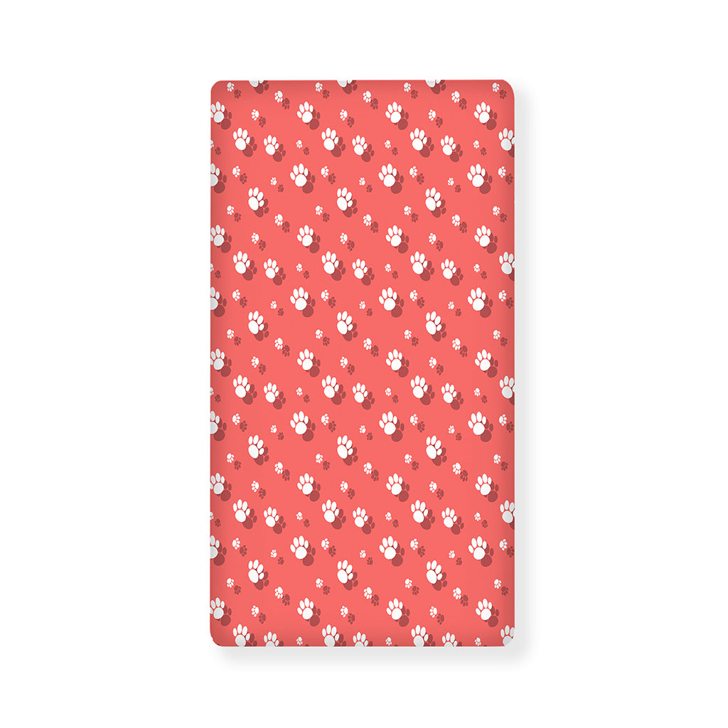 Pink And White Animal Paw Pattern Print Baby Crib Sheet