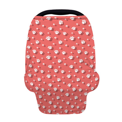 Pink And White Animal Paw Pattern Print Baby Seat Cover