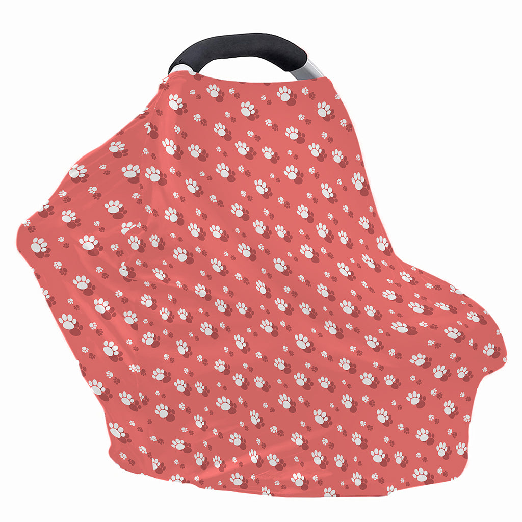 Pink And White Animal Paw Pattern Print Baby Seat Cover