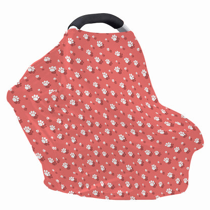 Pink And White Animal Paw Pattern Print Baby Seat Cover