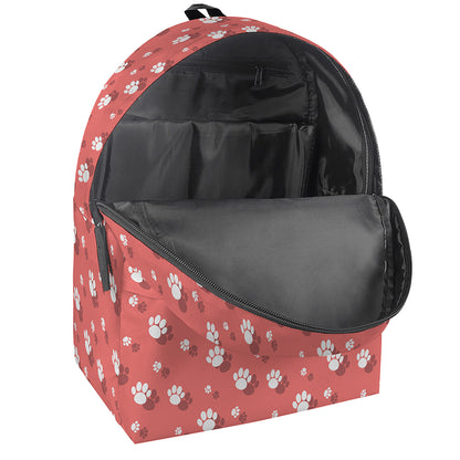 Pink And White Animal Paw Pattern Print Backpack