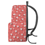 Pink And White Animal Paw Pattern Print Backpack