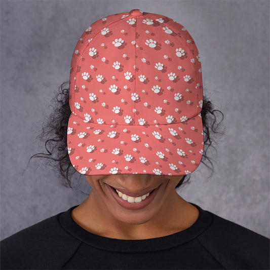 Pink And White Animal Paw Pattern Print Baseball Cap