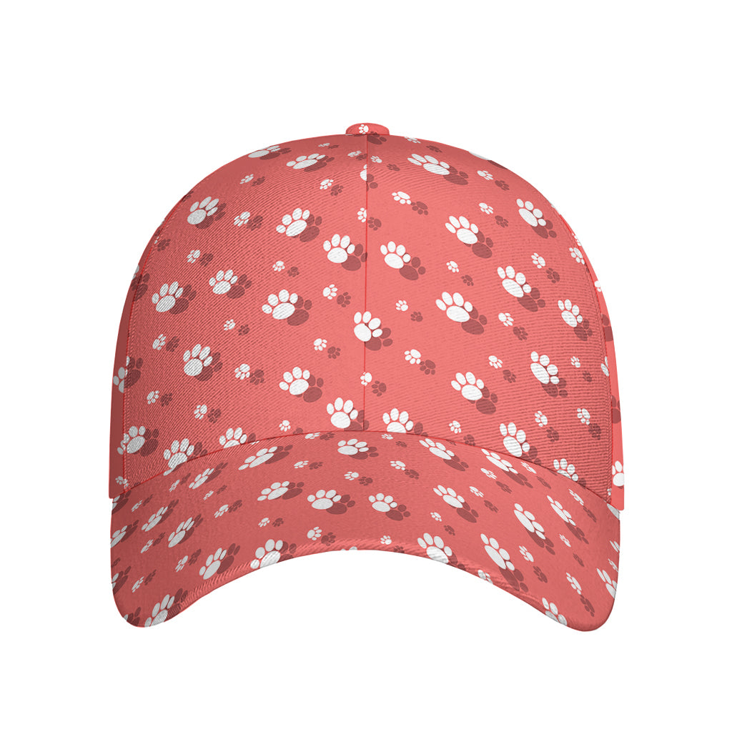 Pink And White Animal Paw Pattern Print Baseball Cap