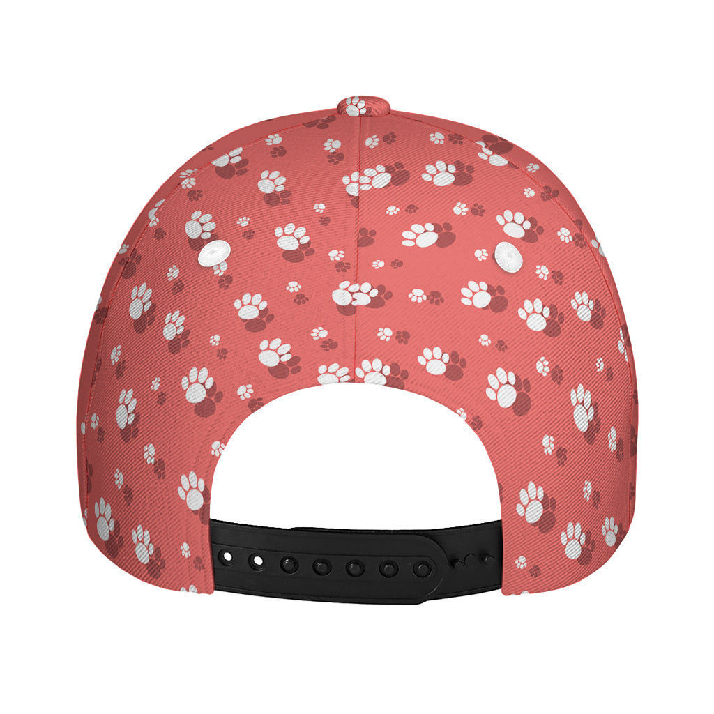 Pink And White Animal Paw Pattern Print Baseball Cap