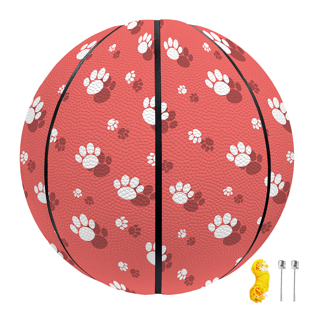 Pink And White Animal Paw Pattern Print Basketball