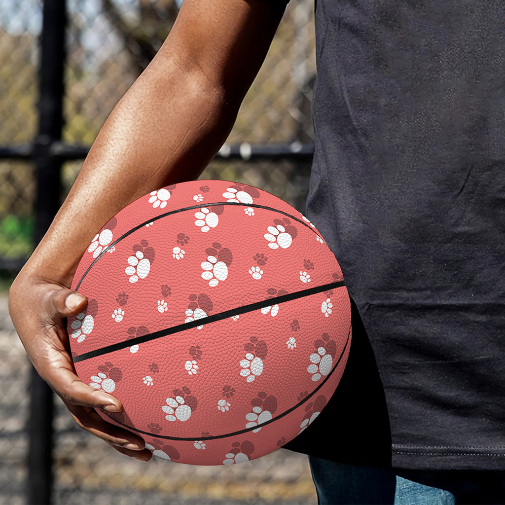 Pink And White Animal Paw Pattern Print Basketball