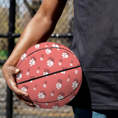 Pink And White Animal Paw Pattern Print Basketball