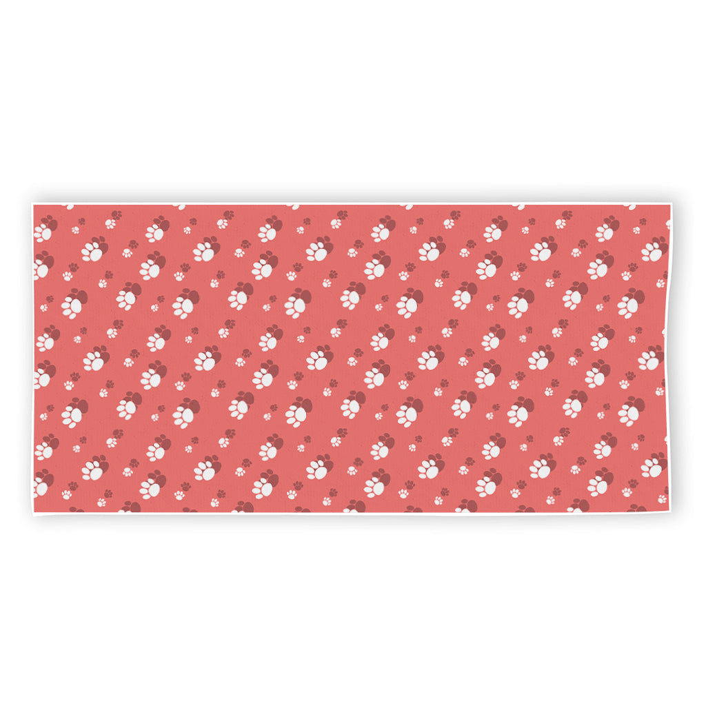 Pink And White Animal Paw Pattern Print Beach Towel