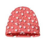 Pink And White Animal Paw Pattern Print Beanie