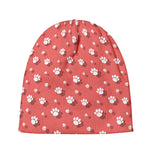 Pink And White Animal Paw Pattern Print Beanie