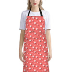 Pink And White Animal Paw Pattern Print Bib Apron With Pocket