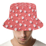 Pink And White Animal Paw Pattern Print Bucket Hat