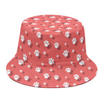 Pink And White Animal Paw Pattern Print Bucket Hat