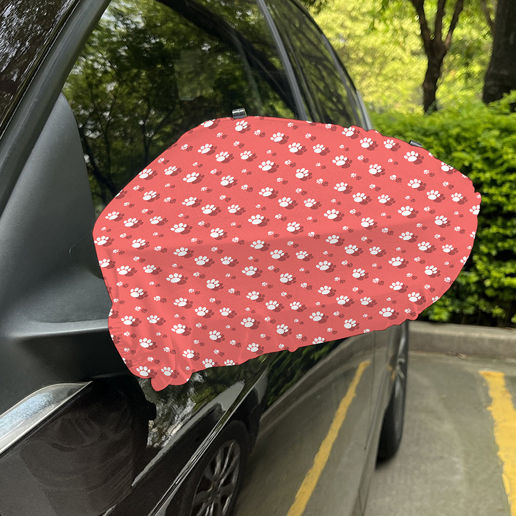 Pink And White Animal Paw Pattern Print Car Side Mirror Covers