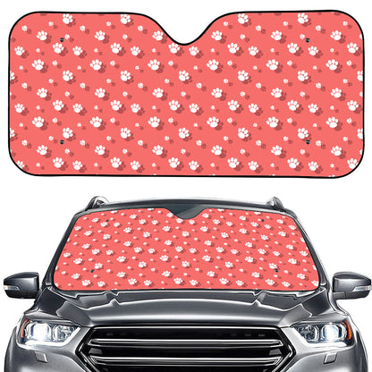 Pink And White Animal Paw Pattern Print Car Windshield Sun Shade