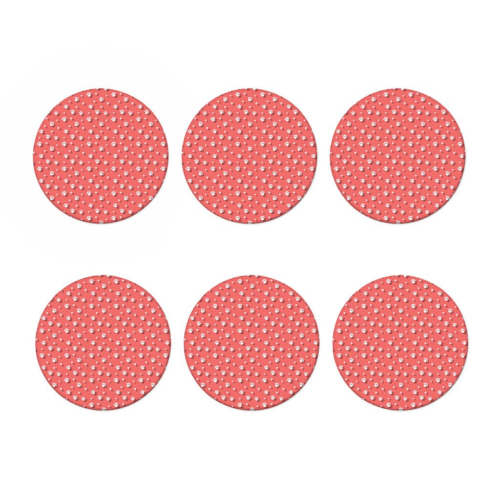 Pink And White Animal Paw Pattern Print Coaster Set