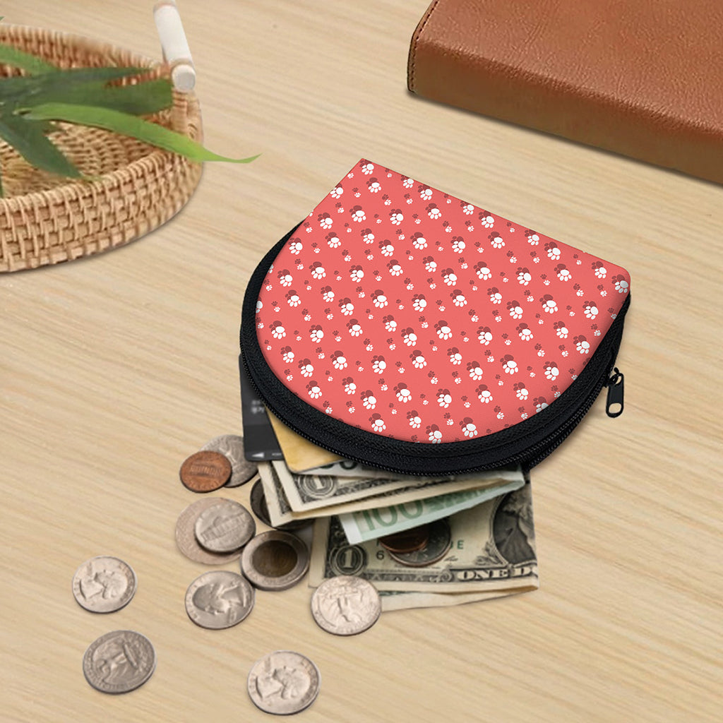 Pink And White Animal Paw Pattern Print Coin Purse