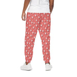 Pink And White Animal Paw Pattern Print Cotton Pants