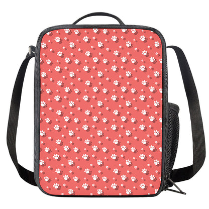 Pink And White Animal Paw Pattern Print Crossbody Lunch Bag