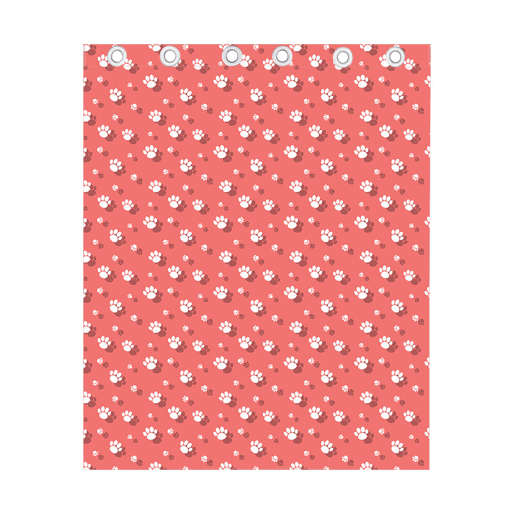 Pink And White Animal Paw Pattern Print Curtain