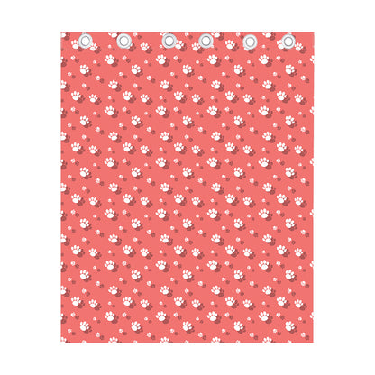 Pink And White Animal Paw Pattern Print Curtain