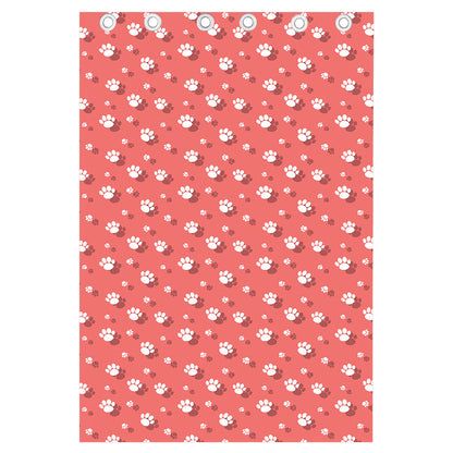 Pink And White Animal Paw Pattern Print Curtain