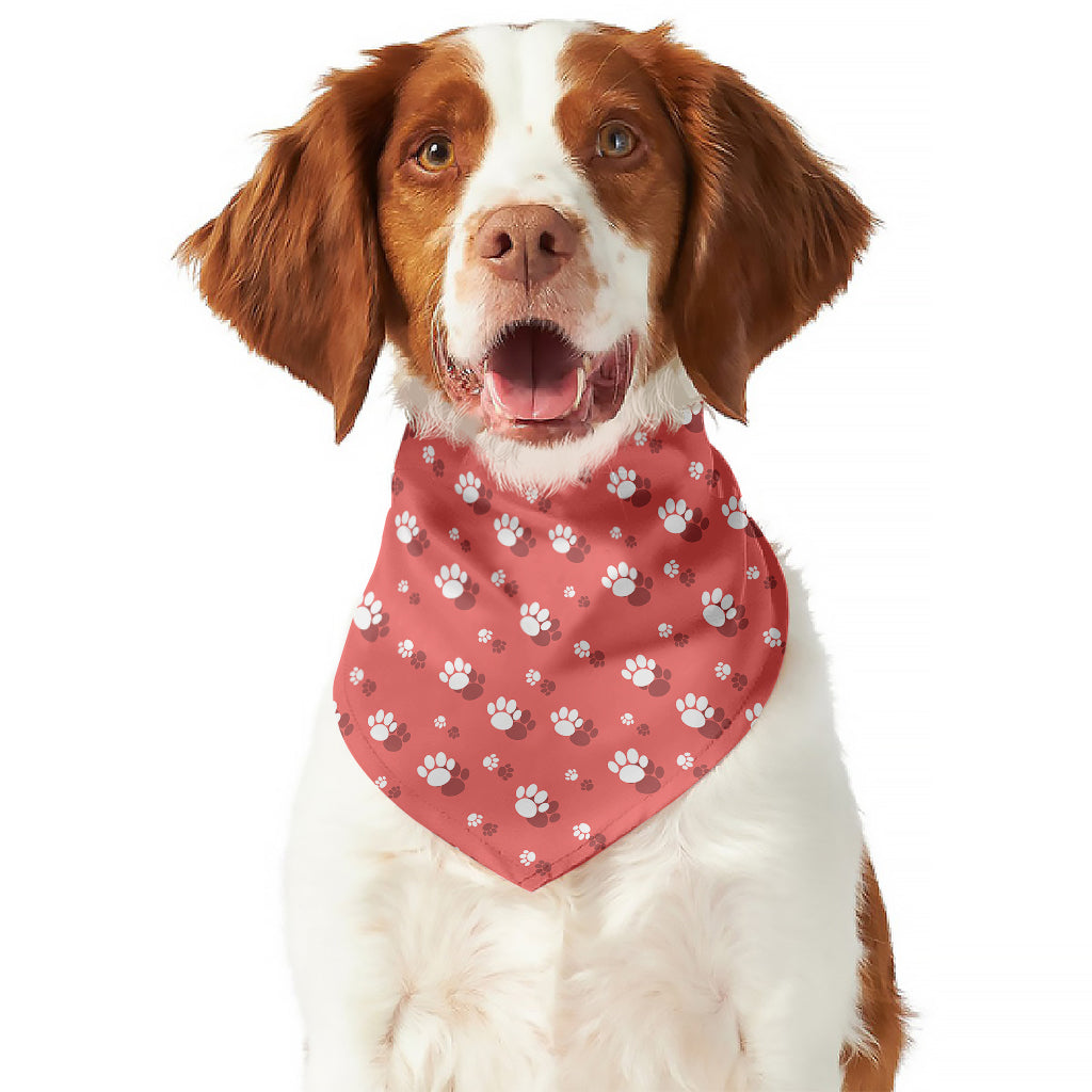 Pink And White Animal Paw Pattern Print Dog Bandana