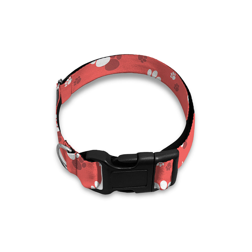 Pink And White Animal Paw Pattern Print Dog Collar