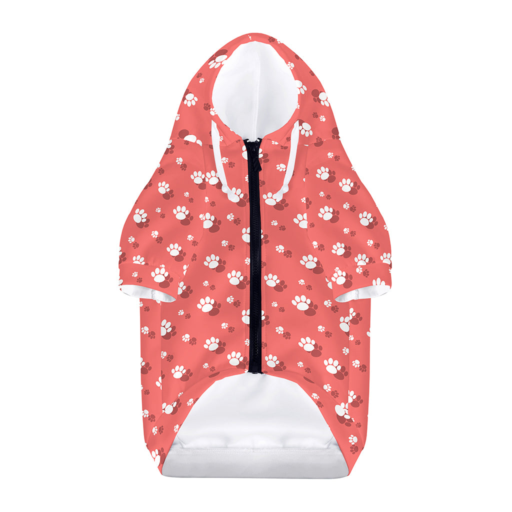 Pink And White Animal Paw Pattern Print Dog Zip Up Hoodie