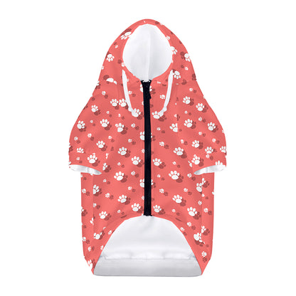 Pink And White Animal Paw Pattern Print Dog Zip Up Hoodie