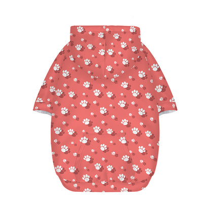 Pink And White Animal Paw Pattern Print Dog Zip Up Hoodie