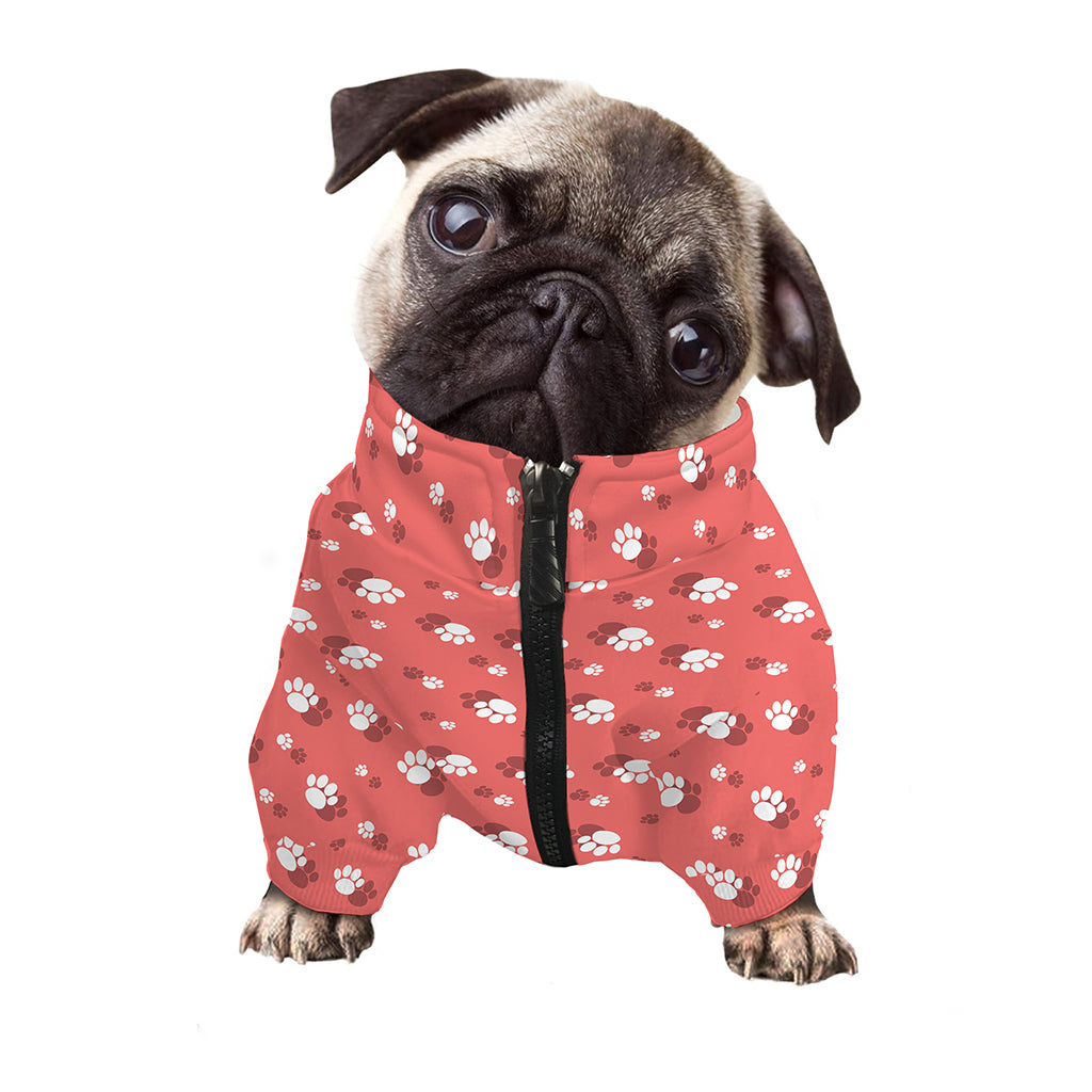 Pink And White Animal Paw Pattern Print Dog Zip Up Jacket