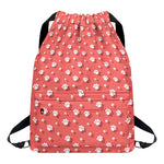 Pink And White Animal Paw Pattern Print Drawstring Backpack
