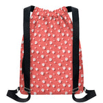 Pink And White Animal Paw Pattern Print Drawstring Backpack