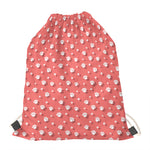 Pink And White Animal Paw Pattern Print Drawstring Bag