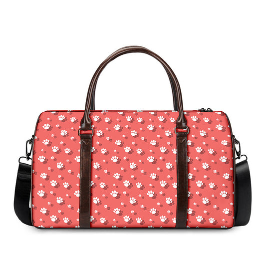 Pink And White Animal Paw Pattern Print Duffle Bag