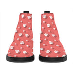 Pink And White Animal Paw Pattern Print Flat Ankle Boots