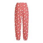 Pink And White Animal Paw Pattern Print Fleece Lined Knit Pants