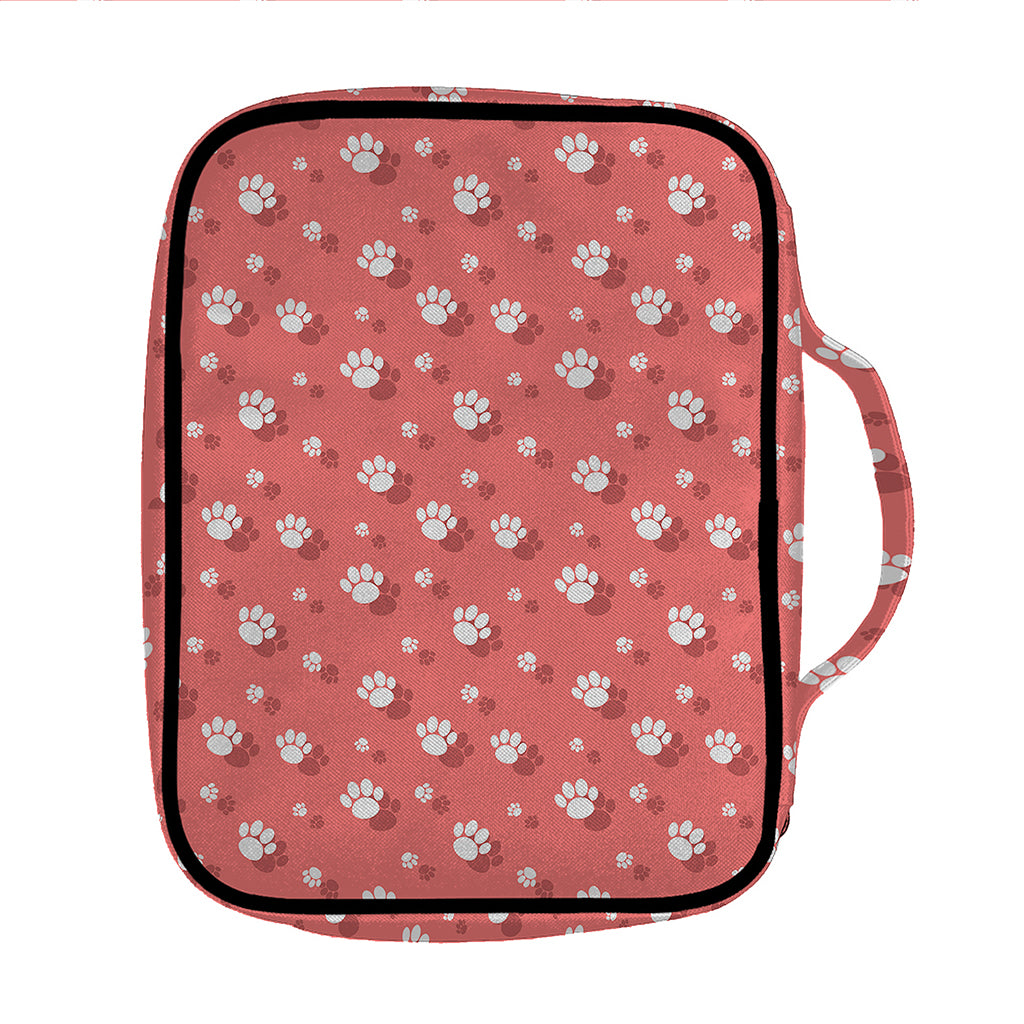 Pink And White Animal Paw Pattern Print Front Pocket Bible Bag
