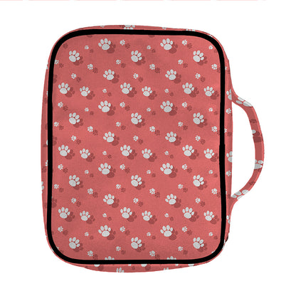 Pink And White Animal Paw Pattern Print Front Pocket Bible Bag