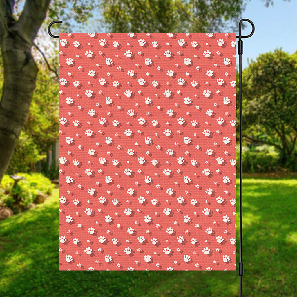 Pink And White Animal Paw Pattern Print Garden Flag