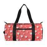 Pink And White Animal Paw Pattern Print Gym Bag