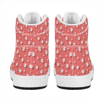 Pink And White Animal Paw Pattern Print High Top Leather Sneakers