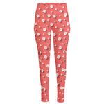 Pink And White Animal Paw Pattern Print High-Waisted Pocket Leggings