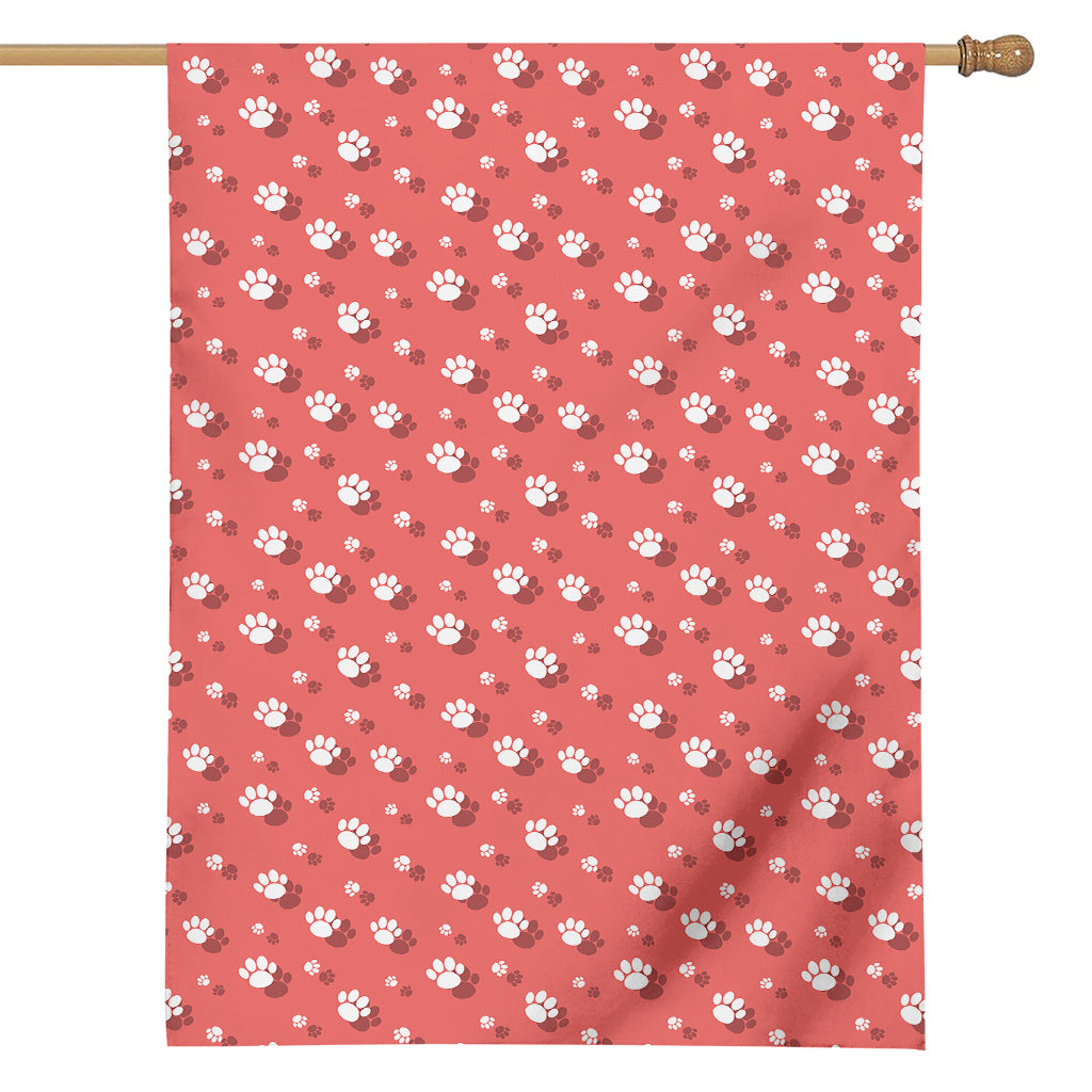 Pink And White Animal Paw Pattern Print House Flag