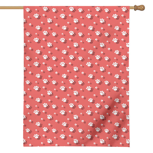 Pink And White Animal Paw Pattern Print House Flag