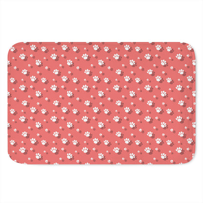 Pink And White Animal Paw Pattern Print Indoor Door Mat